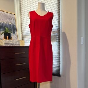 Woman's Talbots Vibrant Red Keyhole Back Midi Sheath Dress. Size 10